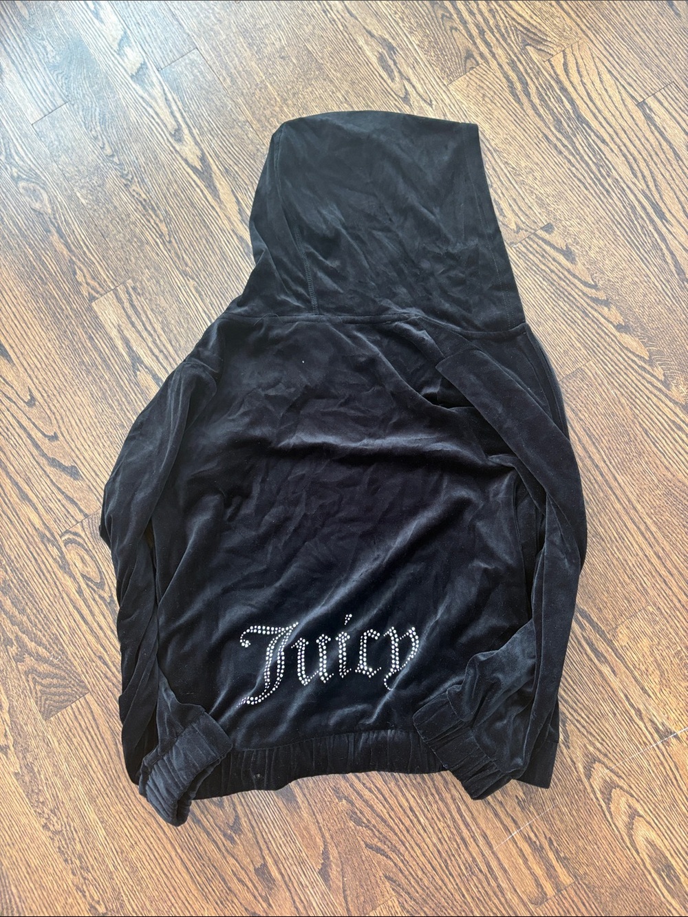 Juicy Couture Black Velour Zip-Up Hoodie with Rhinestone 'Juicy' Back